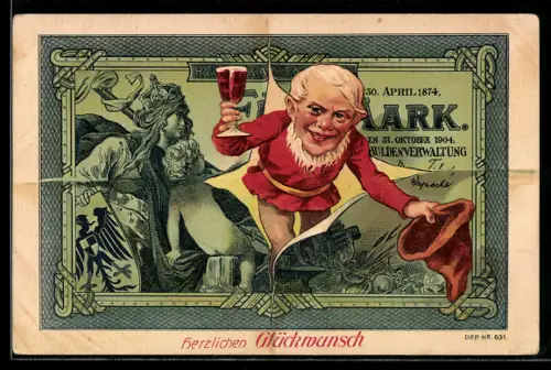 AK Wichtel platzt durch Banknote, Geld, Zwerg
