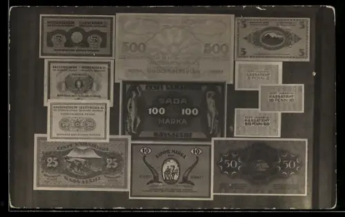 AK Estnische Geldscheine über 1 bis 500 Marka