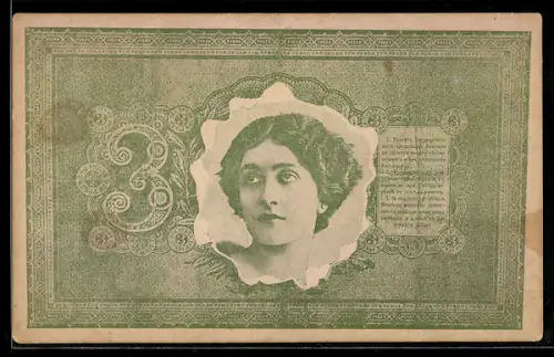 AK Geldschein, Portrait einer schönen Frau