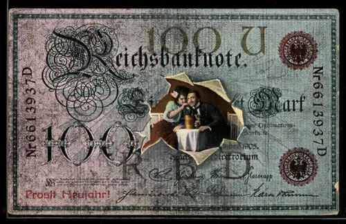 AK Liebespaar durch zerrissenen Geldschein