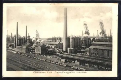 AK Oberhausen /Rhld., Gutehoffnungshütte, Hochöfen, Werksgelände, Rangiergleise
