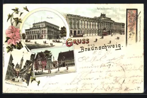 Lithographie Braunschweig, Residenzschloss, Theater