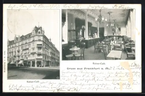 AK Frankfurt a. M., Kaiser-Cafe, Aussenansicht, Gastraum