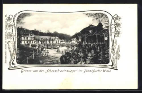 AK Frankfurt-Sachsenhausen, Restaurant Oberschweinstiege, Pavillon, Gebäude, Weg