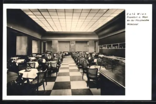 AK Frankfurt a. M., Café Wien, An der Hauptwache, Mittelsaal, Sitzbereich, Theke