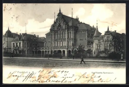 AK Frankfurt-Westend, Das Goethe-Gymnasium, Fassade, Haupteingang, Eckturm