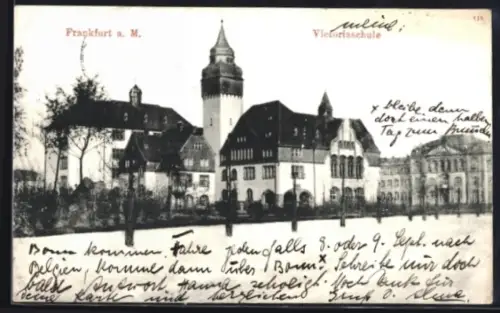 AK Frankfurt-Westend, Victoriaschule, Schulgebäude, Turm