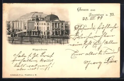 AK Frankfurt-Sachsenhausen, Hippodrom, Fassade, Portikus, Kuppel