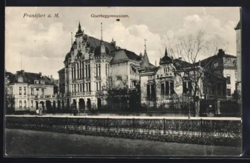 AK Frankfurt-Westend, Goethegymnasium, Fassade, Vorgarten