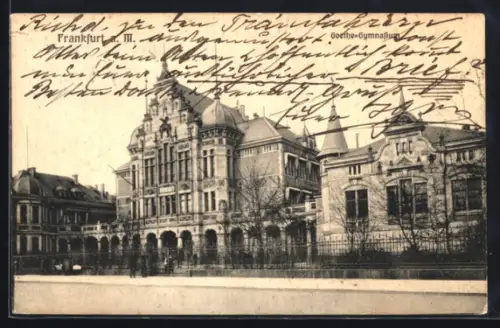 AK Frankfurt-Westend, Goethe-Gymnasium mit Gartenanlage