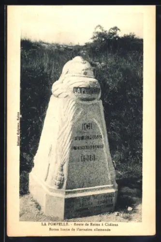 AK Reims, La Pompelle, Borne limite de l`invasion allemande