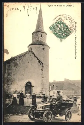 AK Jouac, Eglise et Place, automobile