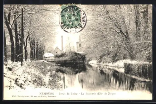 AK Nemours, Bords du Loing, La Brasserie, effet de neige