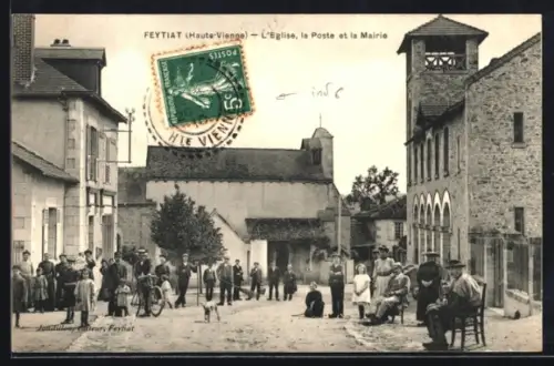 AK Feytiat /Haute-Vienne, L`Eglise, la Poste et la Mairie
