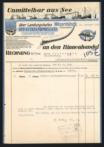 Rechnung Wesermünde 1927, Hertramph & Co, Landungshafen, See mit Dampfschiffen