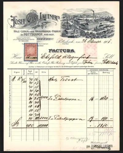 Rechnung Pottschach /Nied. Oest 1901, Josef Carl Jautners Holz- u. Graupappen-Fabrik, Fabrik mit Umgebung