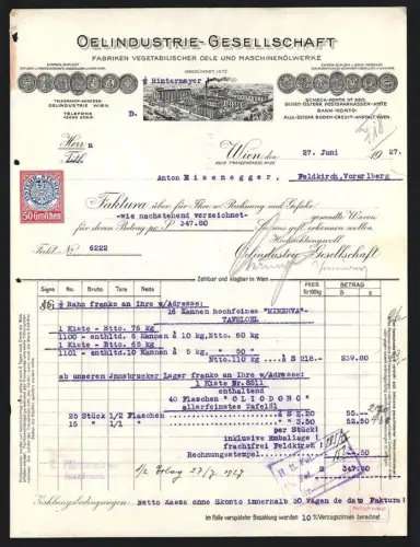 Rechnung Wien 1927, Oelindustrie-Gesellschaft, Fabrik aus der Vogelschau