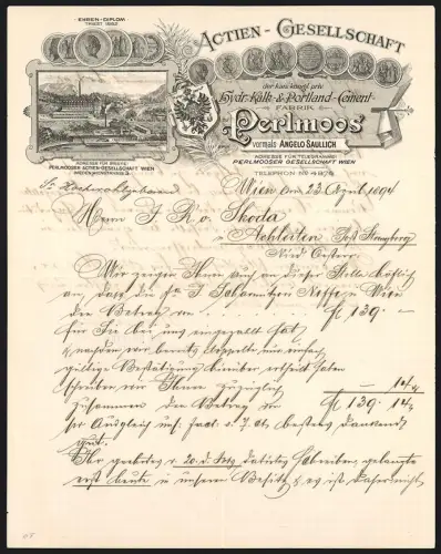 Briefkopf Wien 1894, Hydr. Kalk- & Portland-Cement-Fabrik, Fabrikanlage mit Umgebung