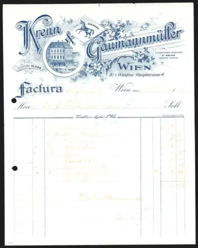 Rechnung Wien 1912, Krenn & Gaumannmüller, Kaufshaus, Strassenansicht mit Geschäft