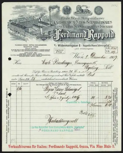 Briefkopf Wien 1904, Ferdinand Rappold, Carborundum-Naxos-Schmirgelwaren, Vogelschau auf die Fabrik
