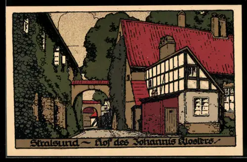 Steindruck-AK Stralsund, Hof des Johannis-Klosters