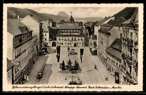 AK Bad Schandau, Blick auf den Markt, Gasthaus zur Gambrimusbrauerei
