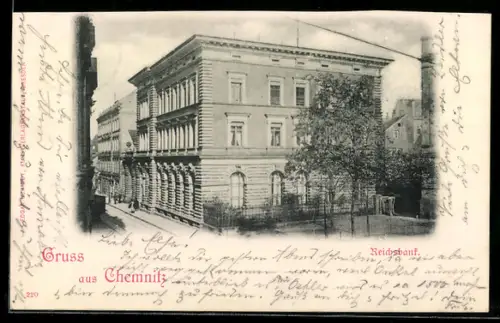 AK Chemnitz, Reichsbank mit Strassenbahn