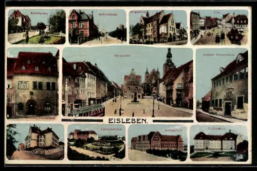 AK Eisleben, Schloss-Strasse, Luther`s Geburtshaus, Volksschule