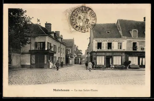 AK Maintenon, La rue Saint-Pierre, Café Francais