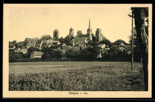 AK Stolpen i. Sa., Ortsansicht von einem Feld aus