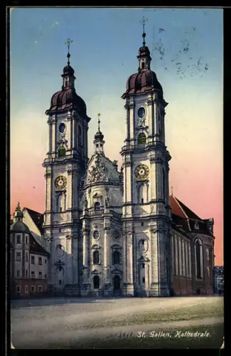 AK St. Gallen, Kathedrale mit Strassenpartie