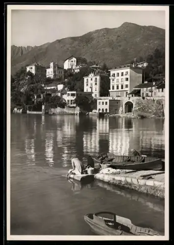 AK Ascona, Uferpartie mit Booten