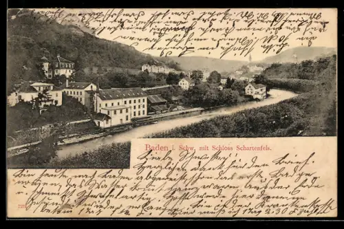 AK Baden i. Schw., Uferpartie mit Schloss Schartenfels