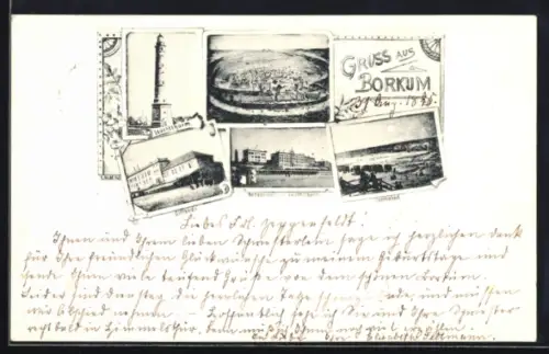 Vorläufer-AK Borkum, 1895, Giftbude, Herrnbad, Leuchtturm