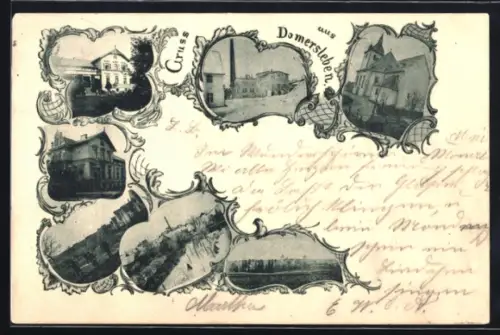 AK Domersleben, Ortspartie im Schnee, Kirche, Uferpartie