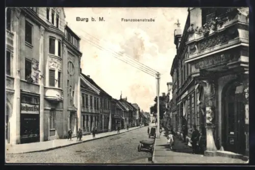 AK Burg b. M., Franzosenstrasse mit Geschäft