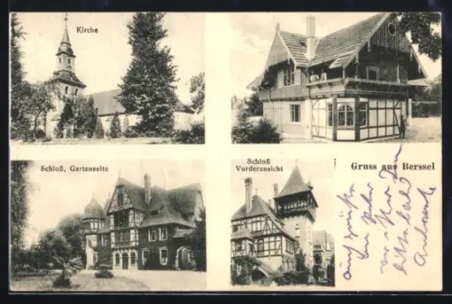 AK Berssel, Schloss Vorderansicht, Gartenseite, Kirche