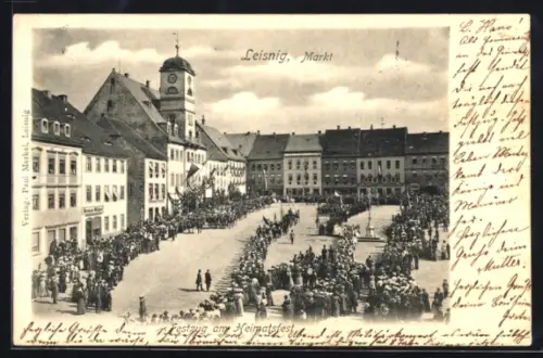 AK Leisnig, Festzug zum Heimatfest am Markt
