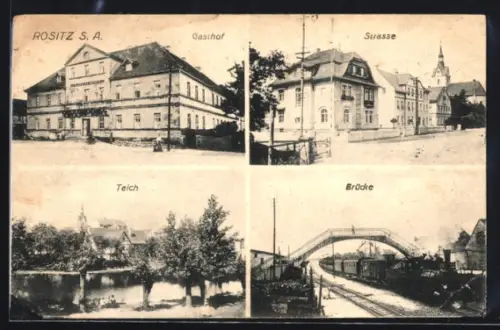 AK Rositz /S. A., Gasthof, Brücke, Teich