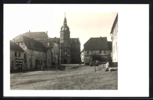 Foto-AK Wettin, Rathaus und Markt
