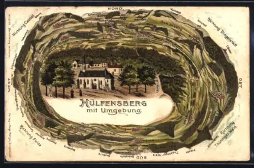 AK Martinfeld, Hülfensberg, Landkarte der Umgebung