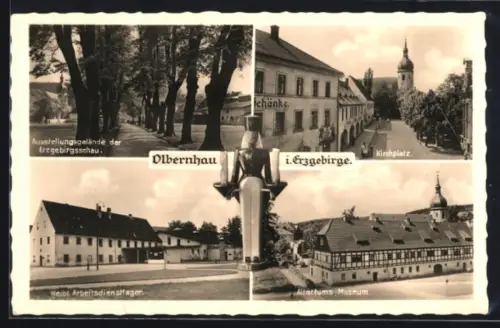 AK Olbernhau, Weibl. RAD-Lager, Ausstellungsgelände der Erzgebirgsschau, Altertums-Museum