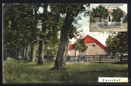 AK Selsingen, Forsthof, Scharnhorst-Denkmal mit Gutshof
