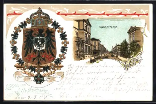 Passepartout-Lithographie Wilhelmshaven, Roonstrasse, Wappen