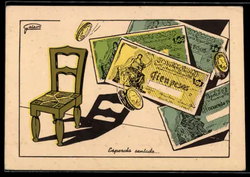AK Esperata sentado, Geldscheine, Münzen, Stuhl