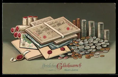 AK Banknoten und Geldmünzen Deutsches Reich