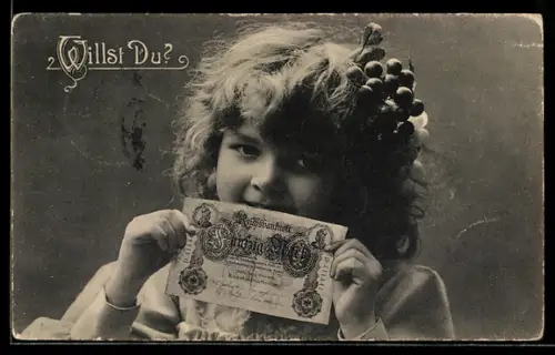 AK Mädchen mit 50 Mark, Banknote