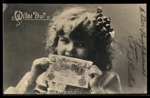 AK Mädchen mit 50 Mark, Banknote