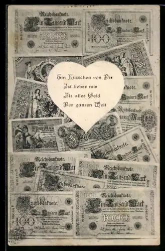 AK Diverse Reichsmark-Scheine umgeben ein Herz