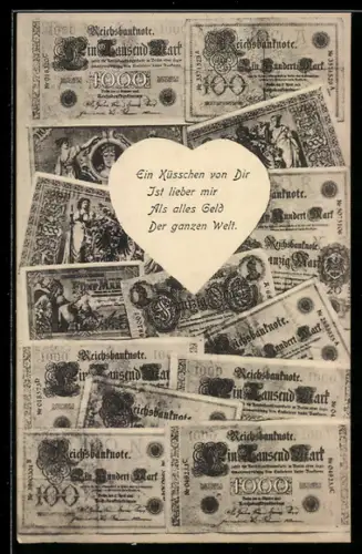 AK Ein Küsschen von Dir, Ist lieber mir..., Geldscheine